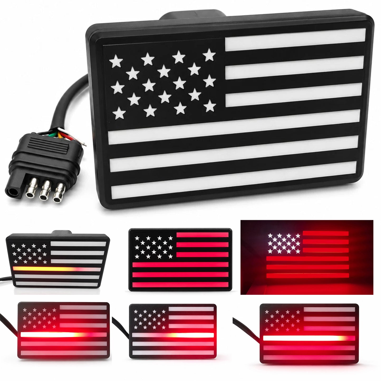 Tow Hitch Brake Sequential Signal Light Cover American Flag Design for 2" Receiver