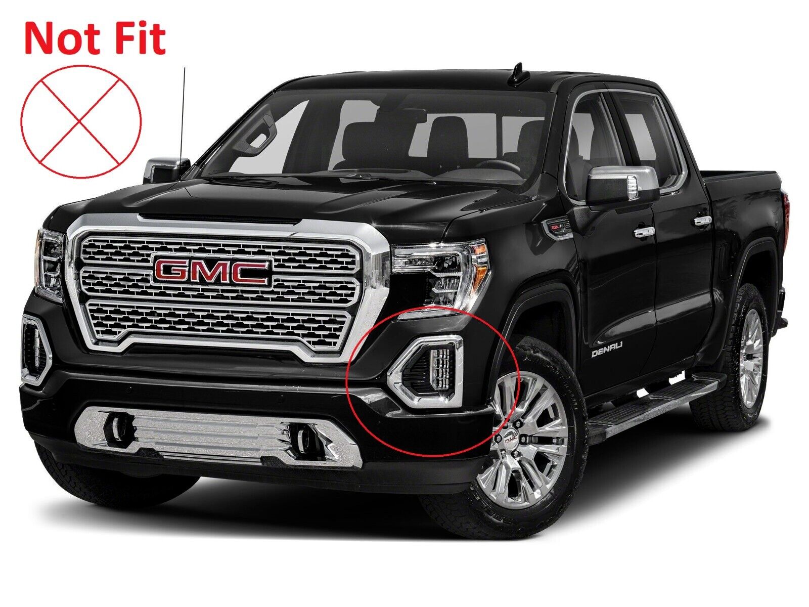 Clear Lens LED Fog Lights Kit For 2019 2020 2021 GMC Sierra 1500 Base SLE Replacement Wires Bezel Switch Relay OEM# 84513246, 84513247 GM2592331, GM2593331