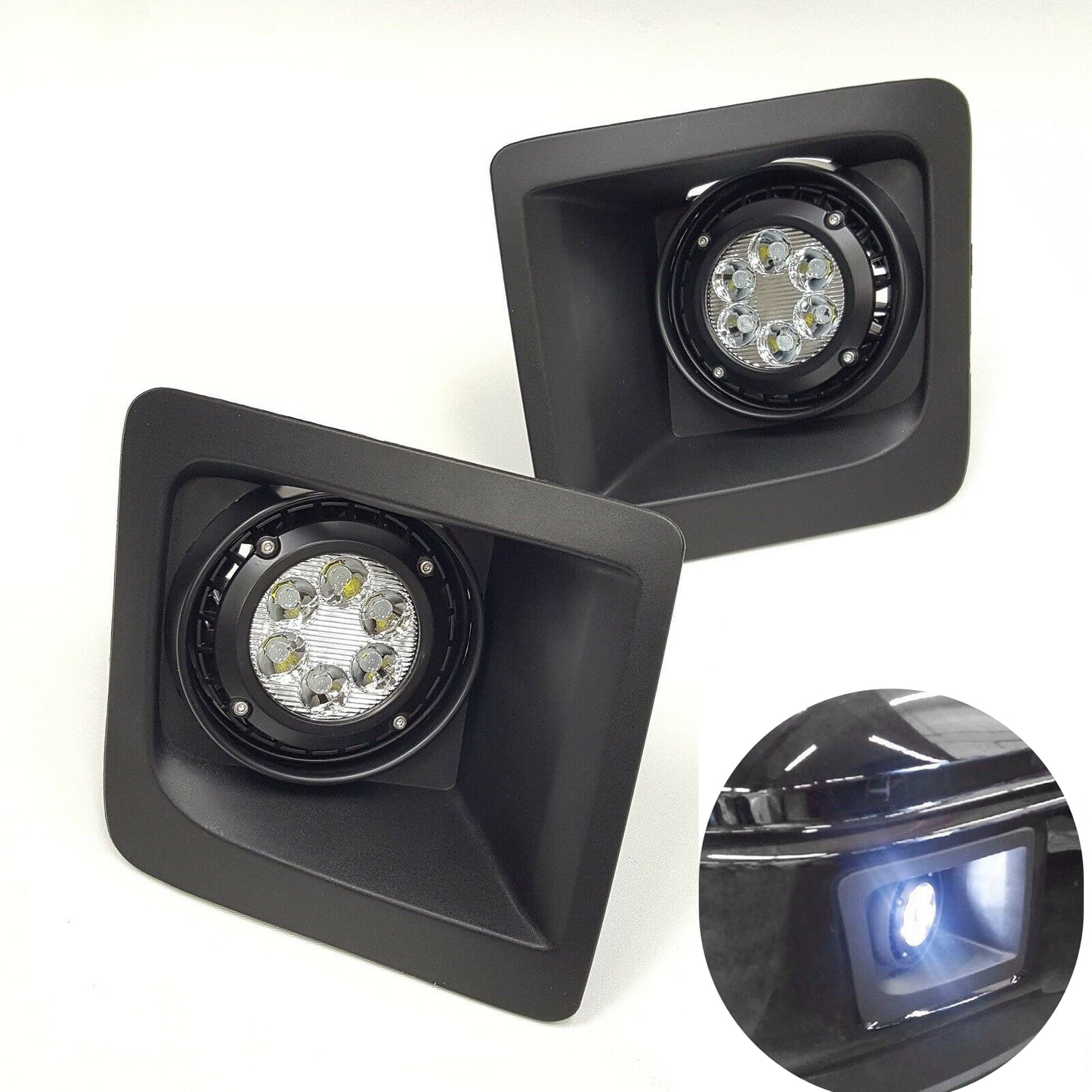 For 2014-2015 GMC Sierra with Built-in LED Front Bumper Clear Fog Driving Lights Bezel Pair OEM#15839896 /22902335 /22902334