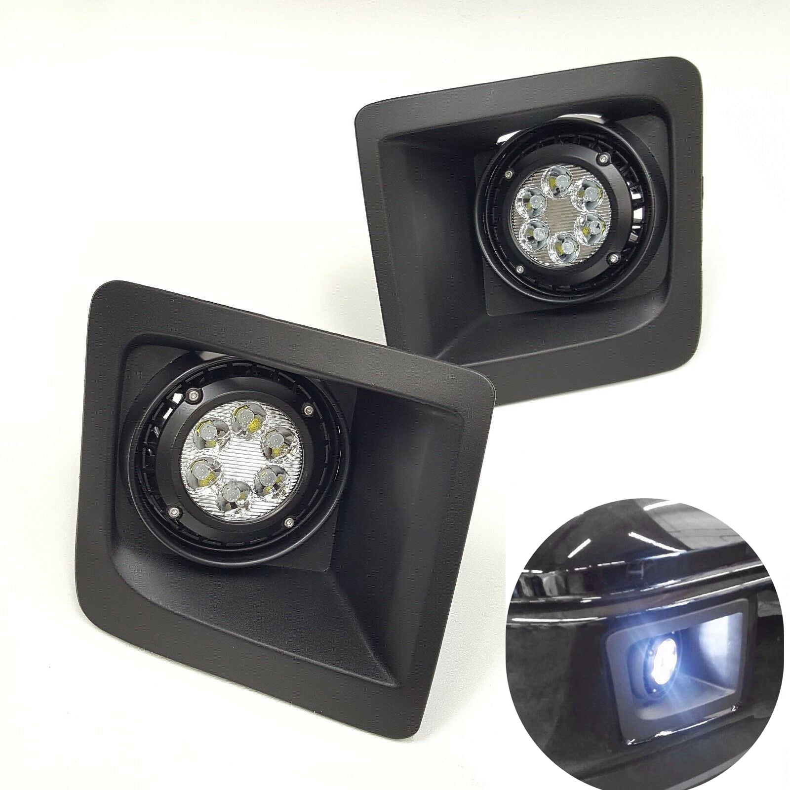 For 2014-2015 GMC Sierra with Built-in LED Front Bumper Clear Fog Driving Lights Bezel Pair OEM#15839896 /22902335 /22902334