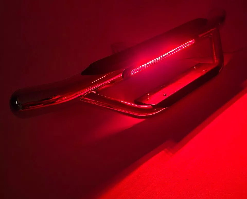 36" Tow Hitch Drop Step Bar Guard with LED Brake Light 6.5" Round End Chrome Finish for 2" Receiver Truck Heavy Duty Steel Anti Slip Pad
