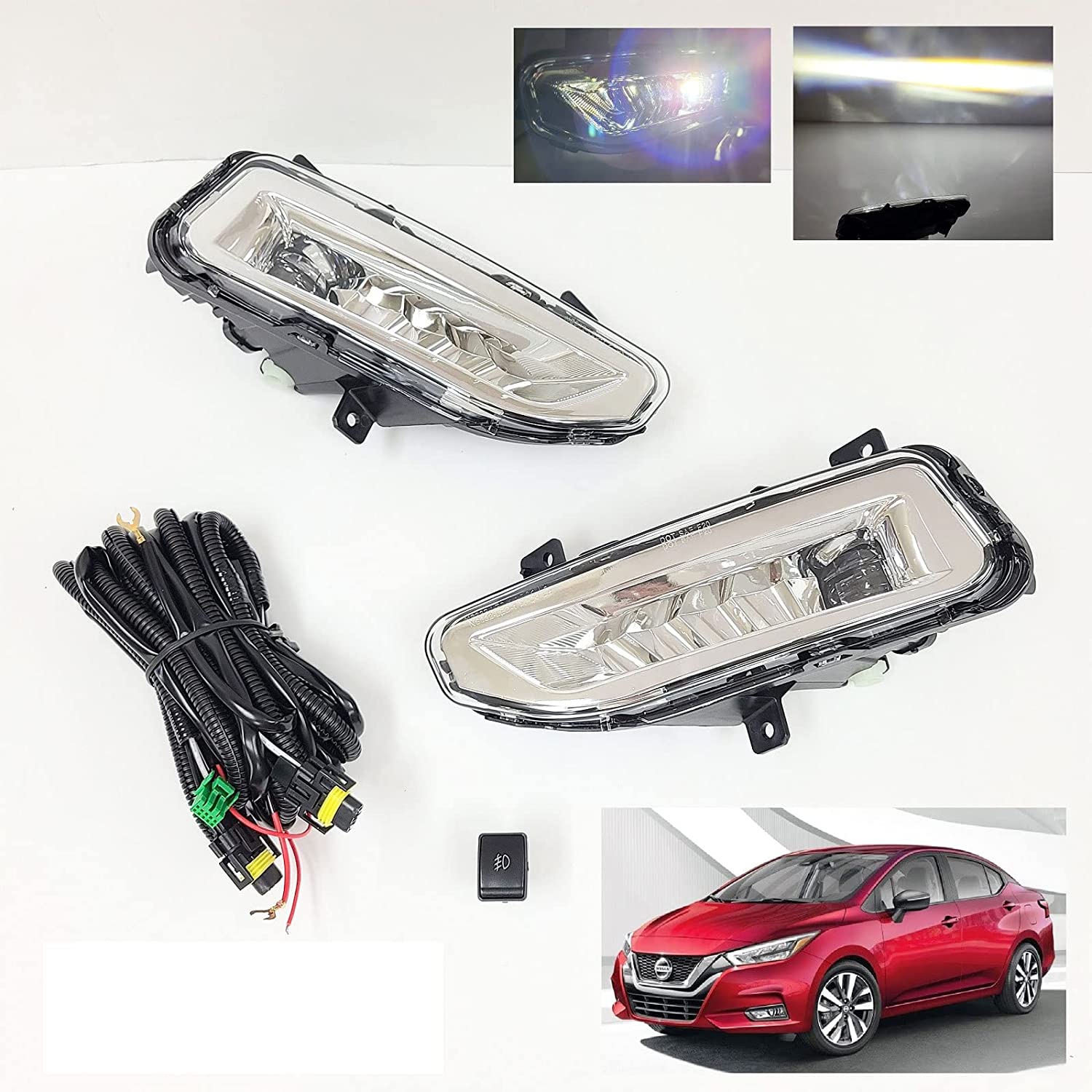 Clear Lens LED Fog Lights Kit For 2017-2018 Nissan Versa Note Hatchback  with Wires Switch Relay 6000K White OEM#261558995A, 261508995A,NI2592139, NI2593139 ﻿