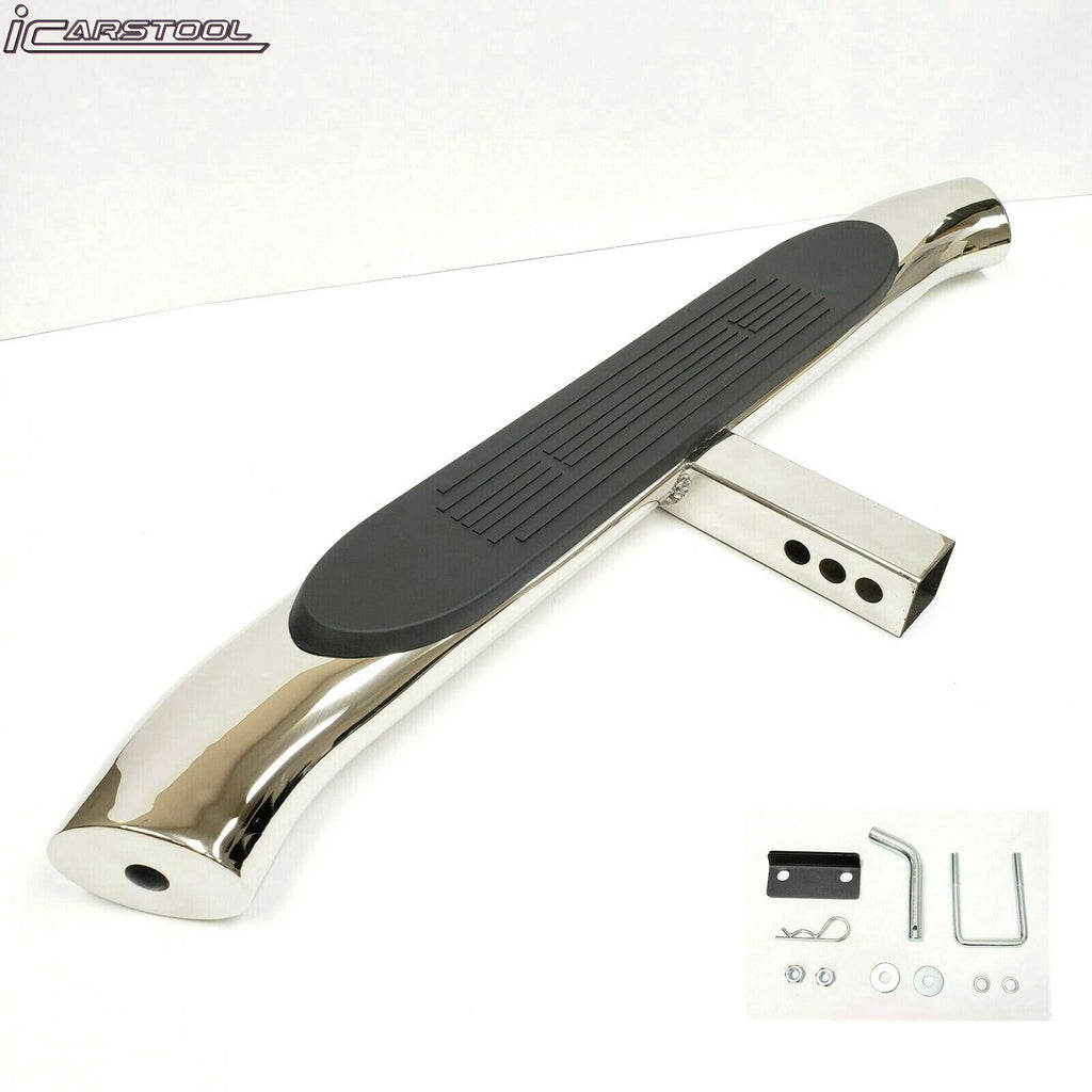 Universal Truck Trailer Rear Bumper Guard 36" Length x 3" Height x 4" Width Steel Towing Hitch Step Bar 2" Receiver Chrome 4" Oval Curved