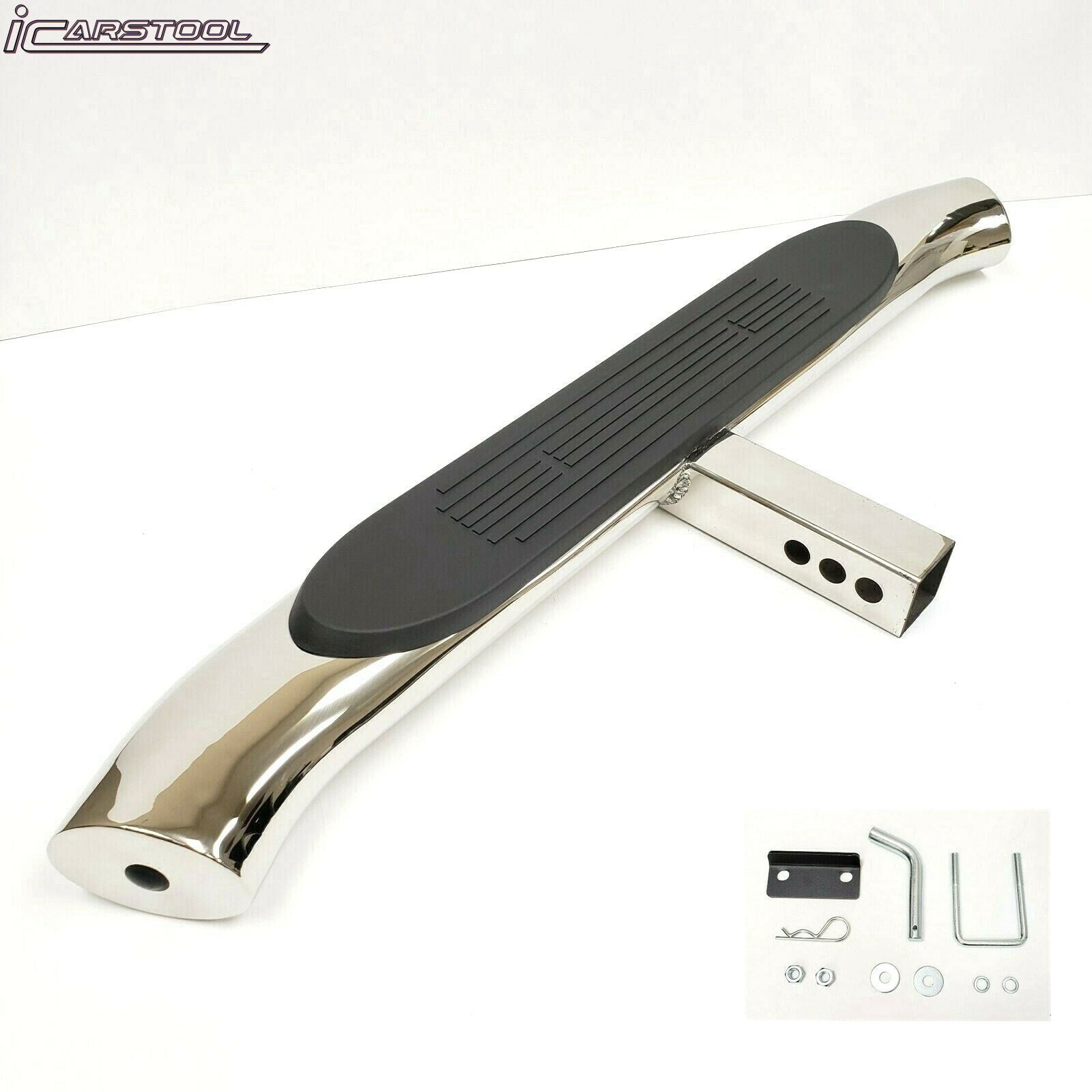 Universal Truck Trailer Rear Bumper Guard 36" Length x 3" Height x 4" Width Steel Towing Hitch Step Bar 2" Receiver Chrome 4" Oval Curved