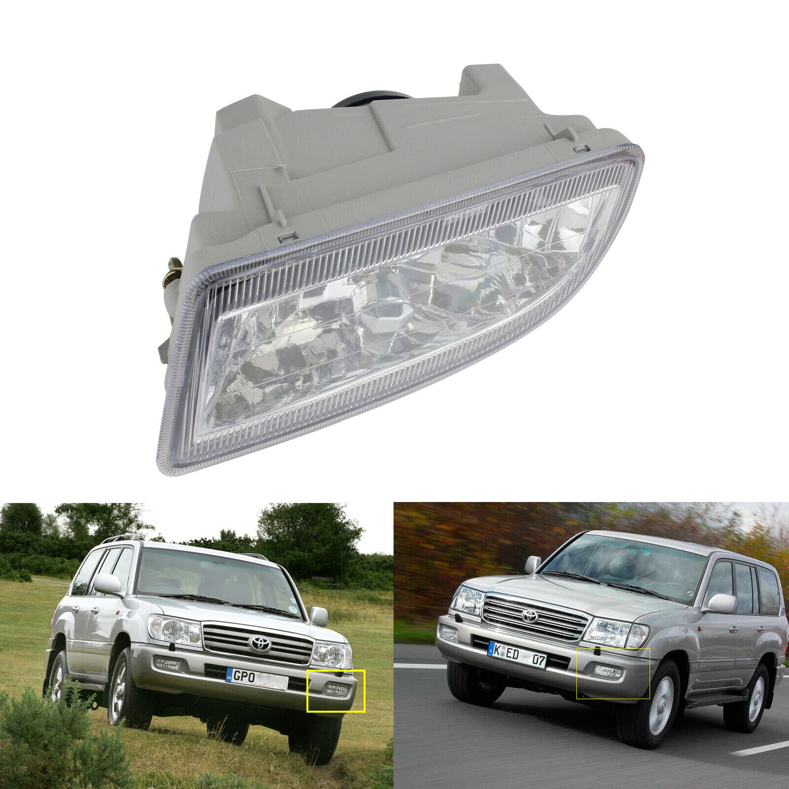 Fog Lights  For 1998-2007 Toyota Land Cruiser (OE Style Clear Lens with Adapter Plugs, Bulb) OE#TO2592101 / TO2593101, 81220-60042 / 81210-60122