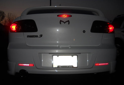 2x Clear Lens LED Bumper Reflector Brake Light For 2004-2009 Mazda 3 Mazdaspeed3 OEM#BN8R515L0B, BN8R515M0B,MA1185100, MA1184100