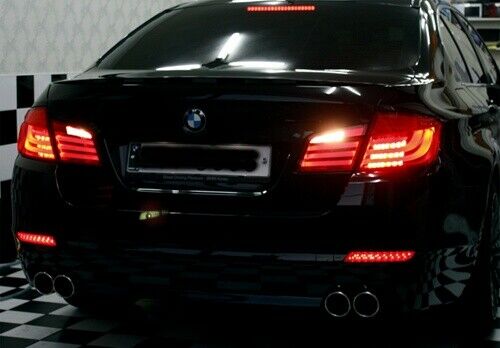 2x Smoked Lens LED Bumper Reflector Tail Brake Lights For 2009-2014 BMW F10 F11 F18 5-series 520d, 520i, 523i, 525d, 528i, 530d, 530i, 535d, 535i, 550i, ActiveHybrid (will NOT fit M5 or 5-series with M Sport aerodynamic kit)