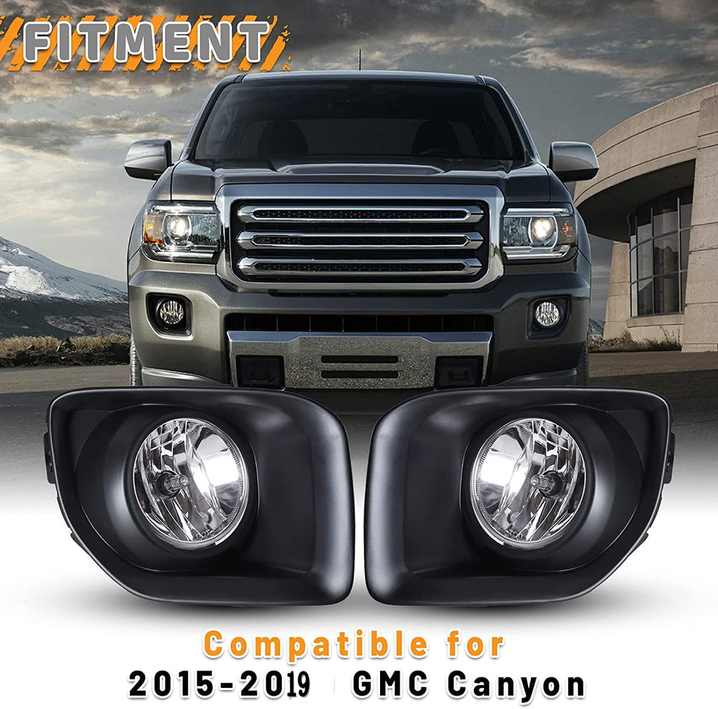 Fog Lights Kit for 2015 2016 2017 2018 2019 GMC Canyon, OE Style Clear Lens Fog Lamps Assembly