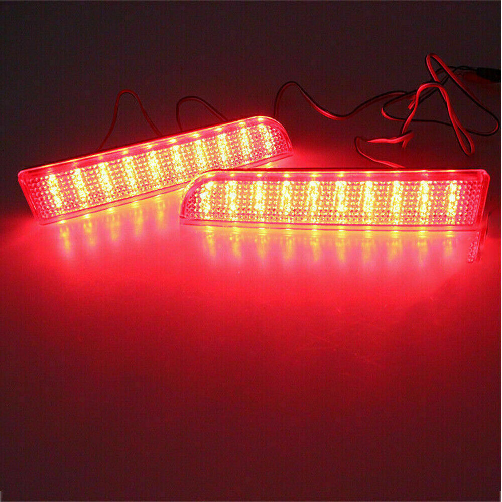 For 2008-2017 Mitsubishi Lancer EVO 2x Red Lens LED Bumper Reflect Brake Light Lamps