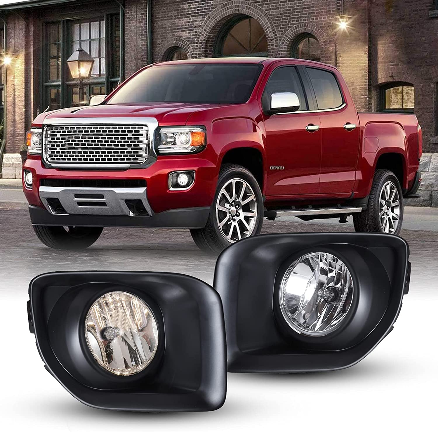 Fog Lights Kit for 2015 2016 2017 2018 2019 GMC Canyon, OE Style Clear Lens Fog Lamps Assembly