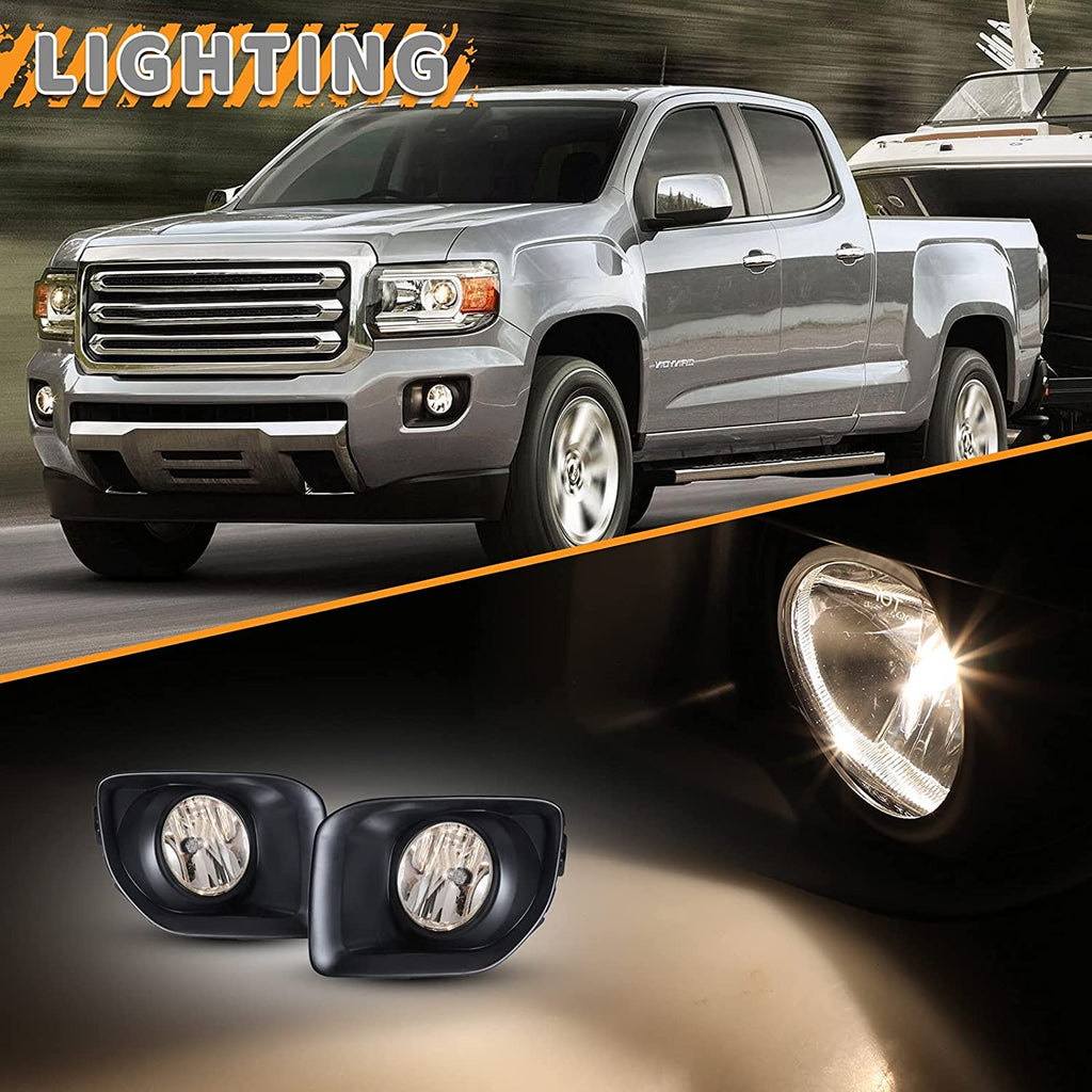 Fog Lights Kit for 2015 2016 2017 2018 2019 GMC Canyon, OE Style Clear Lens Fog Lamps Assembly