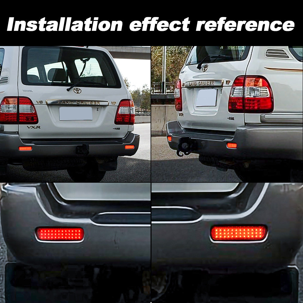 2x Red Bumper Reflector LED Tail Brake Stop Lights For 1998-2007 Toyota Land Cruiser / Land Cruiser Amazon / Land Cruiser Cygnus / 100-Series Cruisers