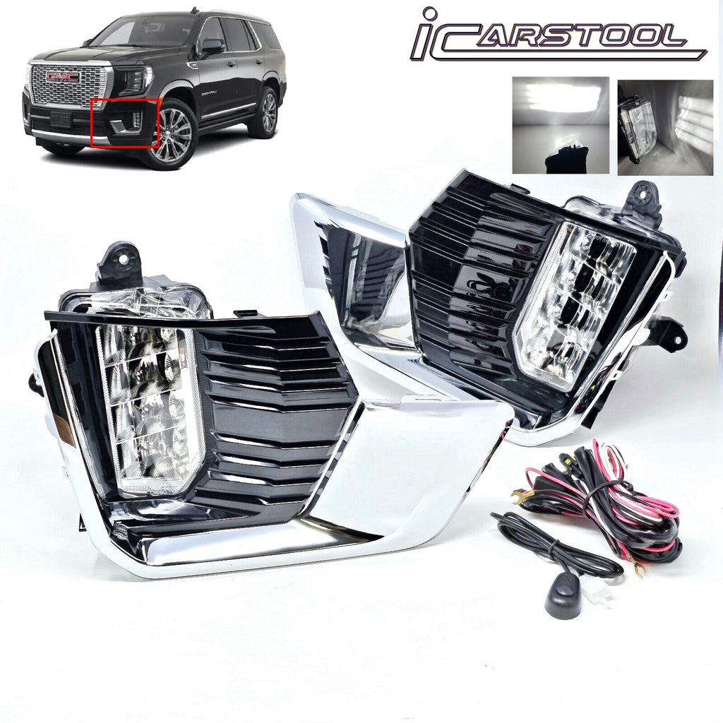 Clear Lens LED Fog Lights Kit For 2021 2022 2023 GMC Yukon /Yukon XL with Switch Wire Bezel OEM# 84513247 / 84513246 / 84739476 / 84739475 GM2593331 / GM2592331 /&nbsp;GM2593335 / GM2592335