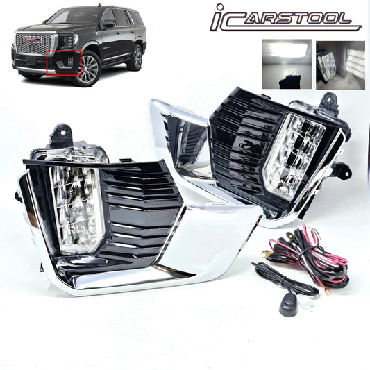 Clear Lens LED Fog Lights Kit For 2021 2022 2023 GMC Yukon /Yukon XL with Switch Wire Bezel OEM# 84513247 / 84513246 / 84739476 / 84739475 GM2593331 / GM2592331 /&nbsp;GM2593335 / GM2592335