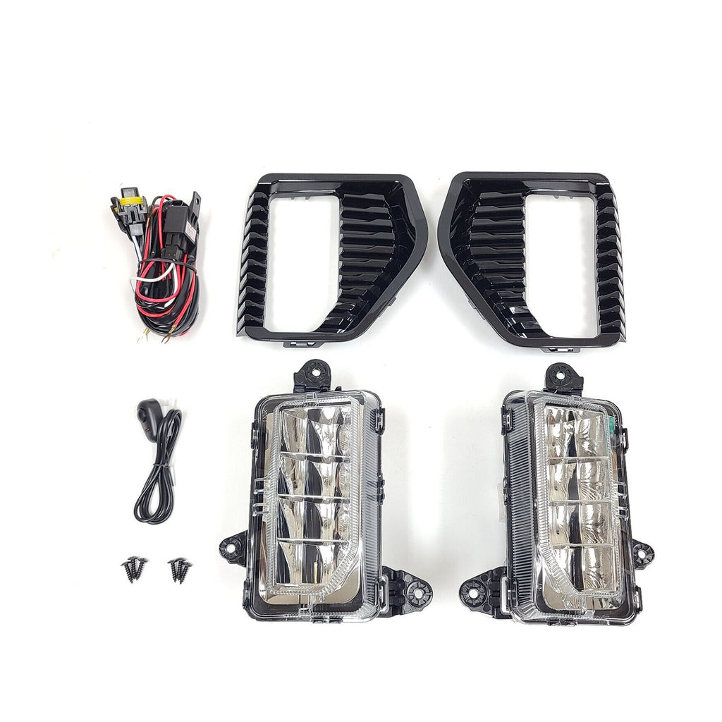 Clear Lens LED Fog Lights Kit For 2019 2020 2021 GMC Sierra 1500 Base SLE Replacement Wires Bezel Switch Relay OEM# 84513246, 84513247 GM2592331, GM2593331