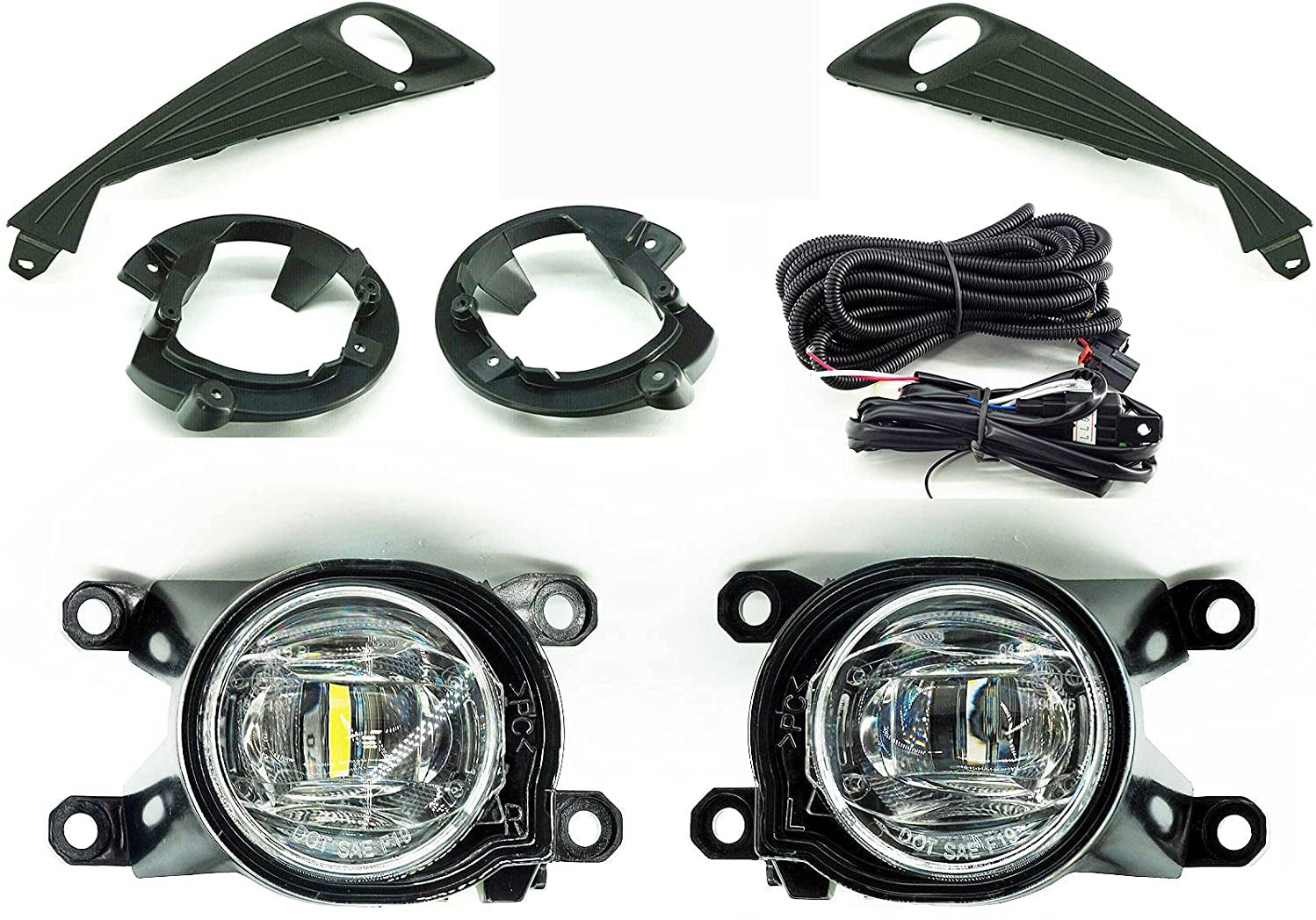 Built-in LED Fog Lights  For 2020 2021 Toyota CHR C-HR (OE Style Clear Lens with Bezels, Bracket, Switch, Wires)