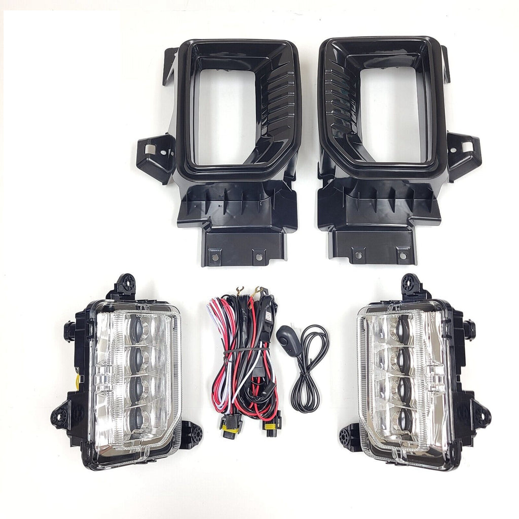 Clear Lens LED Fog Lights Kit For 2020 2021 2022 2023 GMC Sierra 2500HD 3500HD Base SLE SLT with Bezels Wires Switch Relay OEM#84513247, 84513246 GM2593331, GM2592331