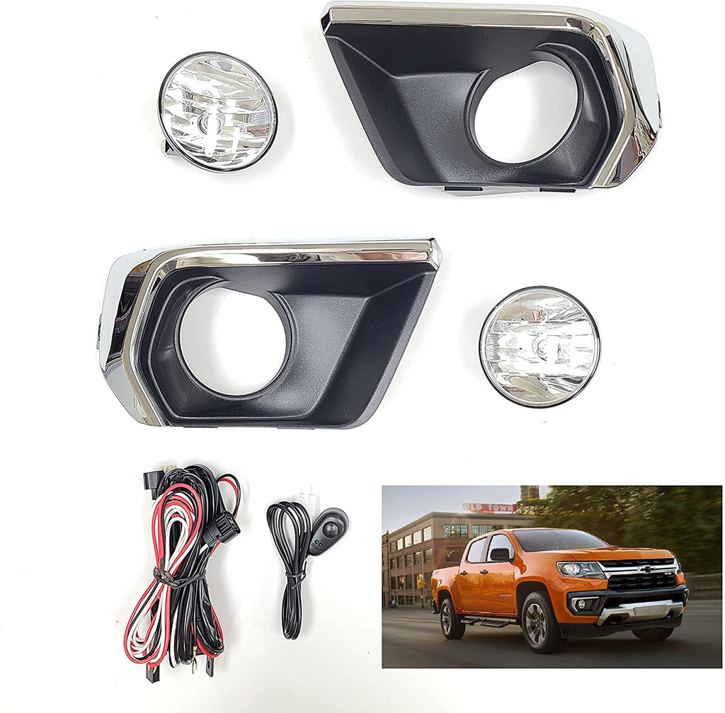 Clear Lens Fog Lights Kit For 2021-2022 Chevrolet Chevy Colorado with Wires Switch Chrome Bezel Relay OEM# 15839896, GM2590104,84750570 / 84750569,GM1039271 GM1038271