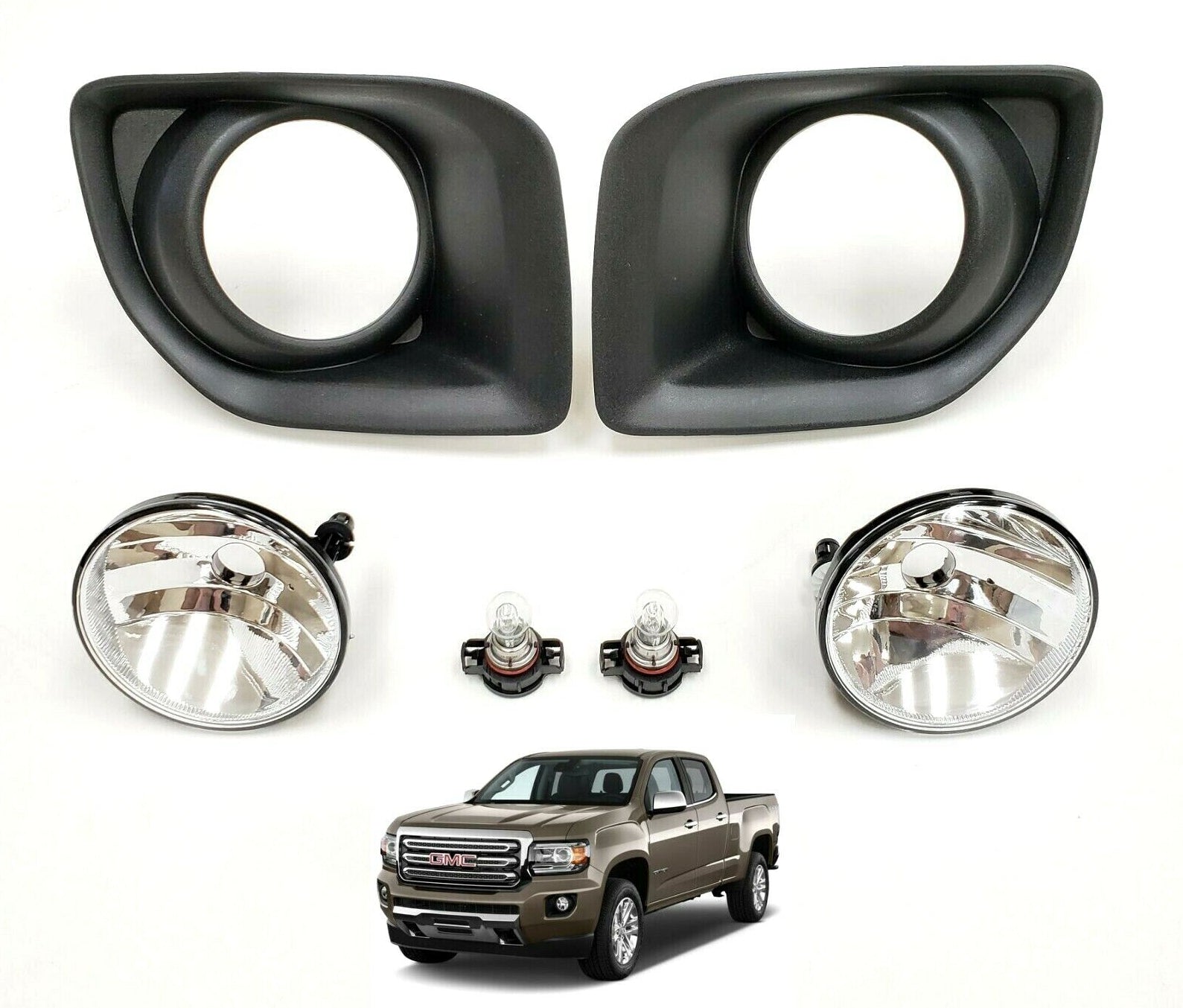 Fog Lights Kit for 2015 2016 2017 2018 2019 GMC Canyon, OE Style Clear Lens Fog Lamps Assembly