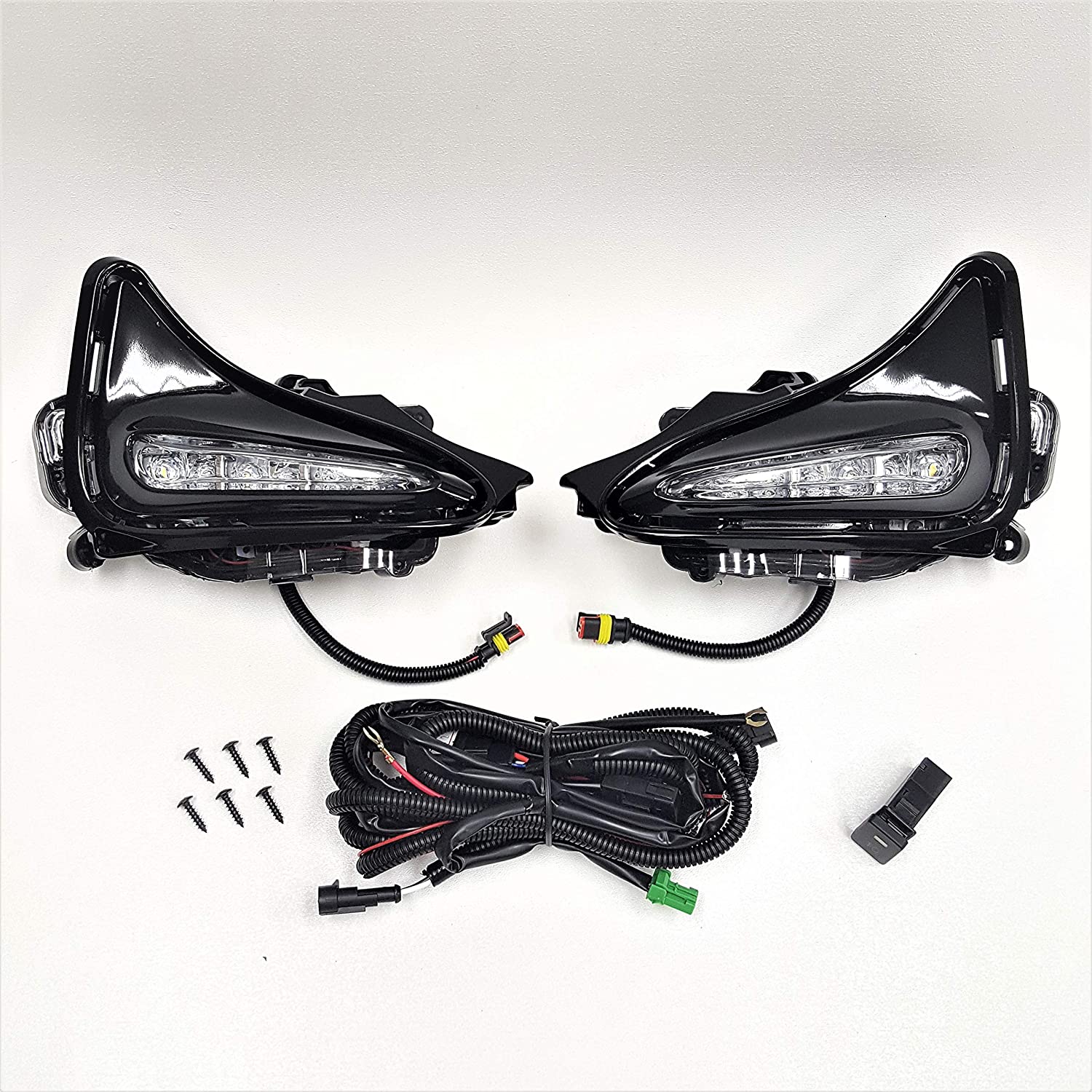 For 2017-2019 Toyota Corolla L LE XLE Built-in LED DRL Fog Driving Light with Switch Bezel Wires NOT FIT COROLLA "SE" or "XSE" or "50th Anniversary" MODEL