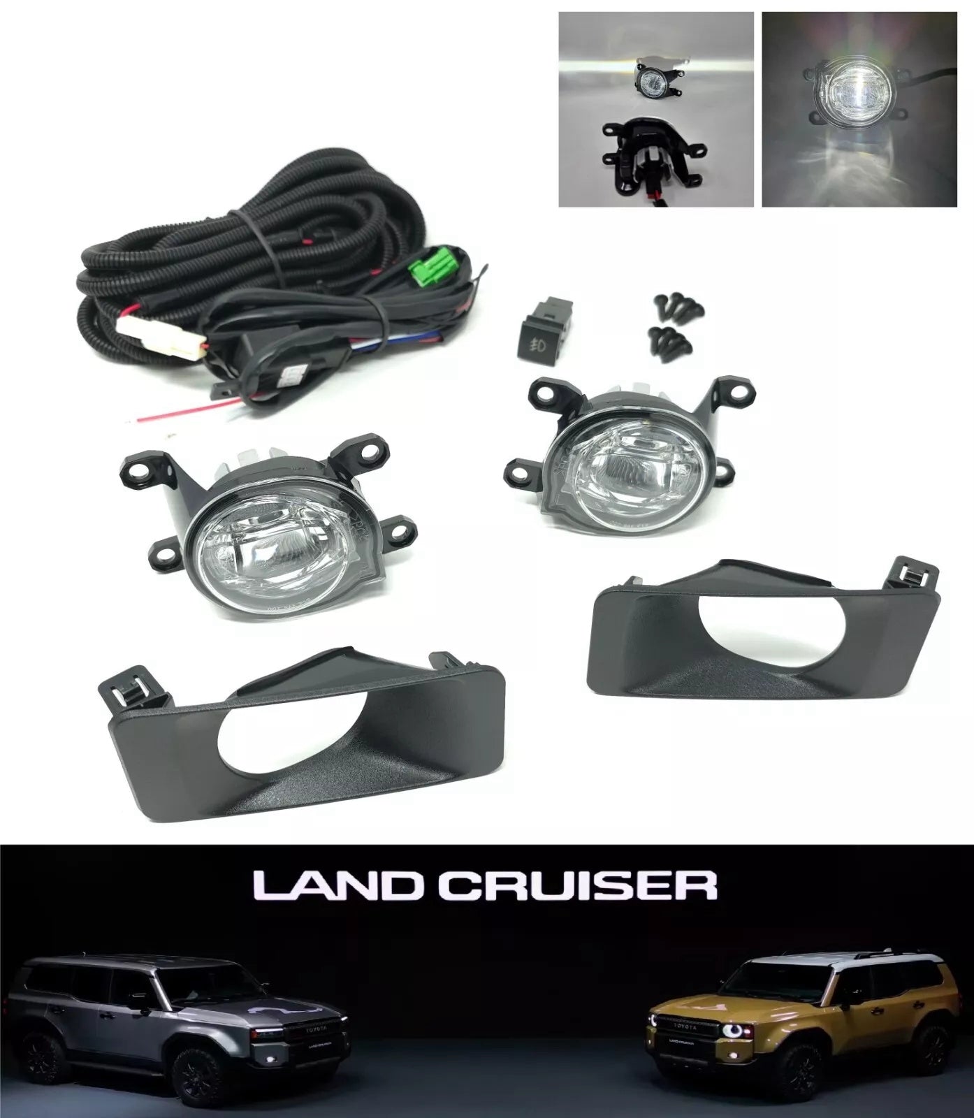 LED Fog Driving Lights Kit For 2024-2025 Toyota Land Cruiser LC250 with Bezels Switch Wire Harness Switch Relay