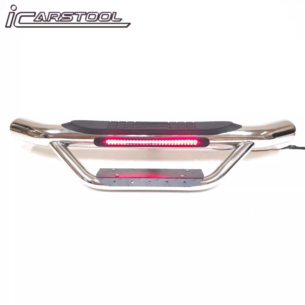 36" Tow Hitch Drop Step Bar Guard with LED Brake Light 6.5" Round End Chrome Finish for 2" Receiver Truck Heavy Duty Steel Anti Slip Pad