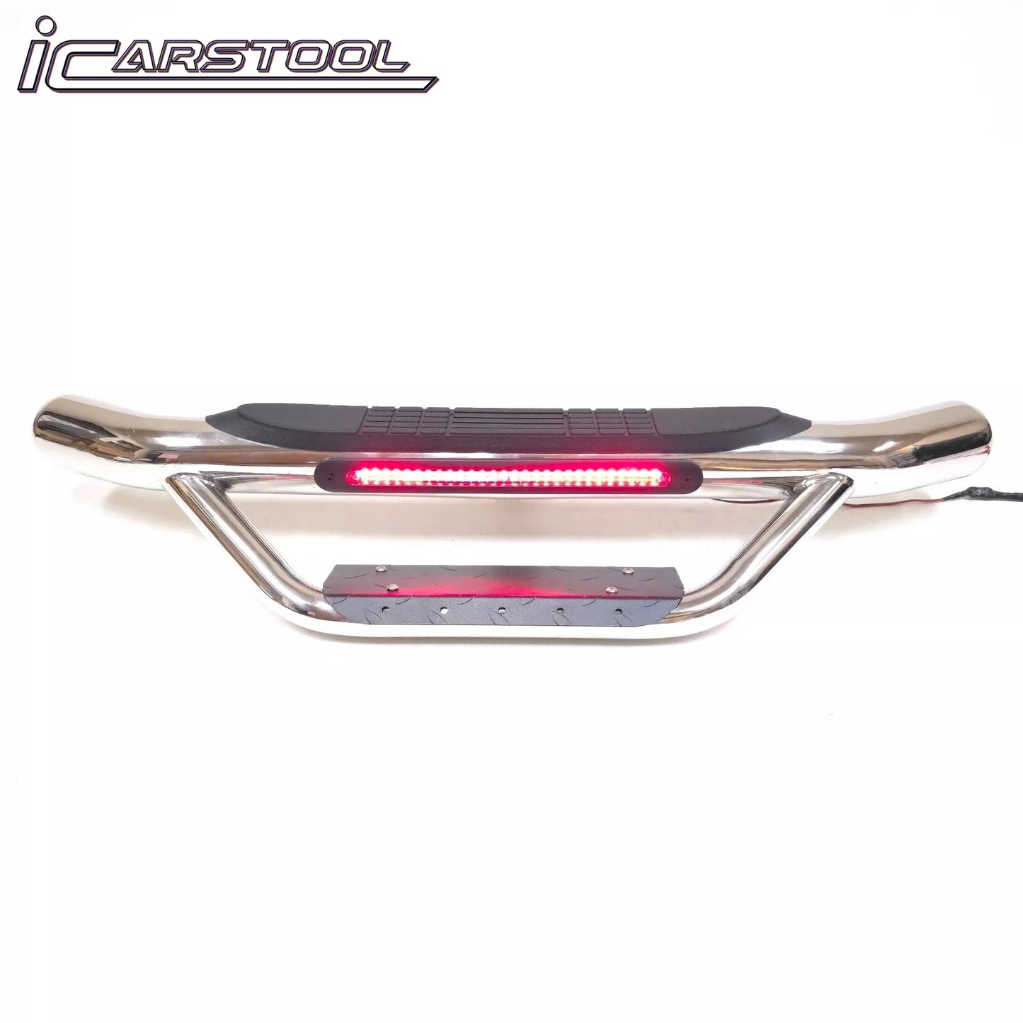 36" Tow Hitch Drop Step Bar Guard with LED Brake Light 6.5" Round End Chrome Finish for 2" Receiver Truck Heavy Duty Steel Anti Slip Pad