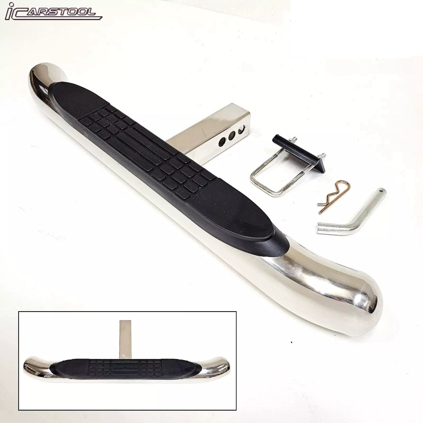 For 2" Receiver Truck RV SUV Heavy Duty Steel Tow Hitch Step Bar Bumper Guard Protect Chrome 28x3 Polish Anti Slip Pad Round Curved Ends