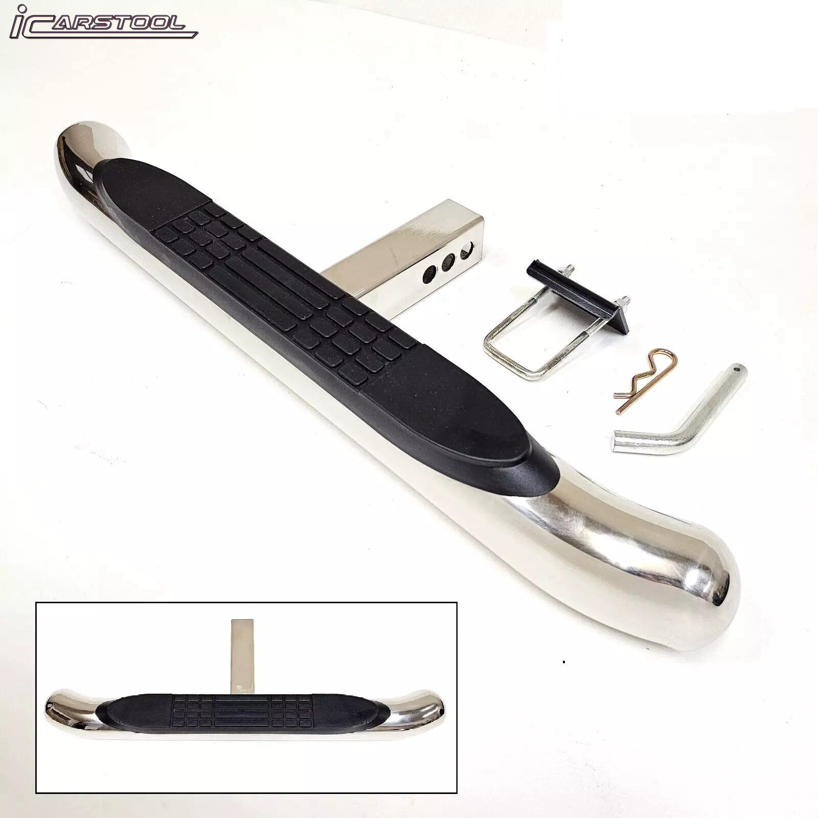 For 2" Receiver Truck RV SUV Heavy Duty Steel Tow Hitch Step Bar Bumper Guard Protect Chrome 28x3 Polish Anti Slip Pad Round Curved Ends