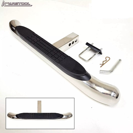 For 2" Receiver Truck RV SUV Heavy Duty Steel Tow Hitch Step Bar Bumper Guard Protect Chrome 28x3 Polish Anti Slip Pad Round Curved Ends