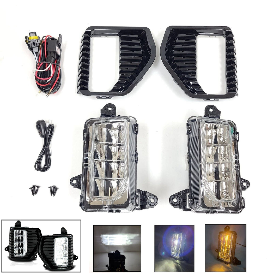Clear Lens LED Fog Lights Kit For 2019 2020 2021 GMC Sierra 1500 Base SLE Replacement Wires Bezel Switch Relay OEM# 84513246, 84513247 GM2592331, GM2593331