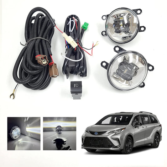 Clear Lens LED Fog Driving Lights Kit Assembly For 2021 2022 2023 2024 2025 Toyota Sienna LE XLE XSE LIMITED PLATINUM Wire Harness Switch Kit OEM# 81210-08040,81220-08040,TO2593145,TO2592145