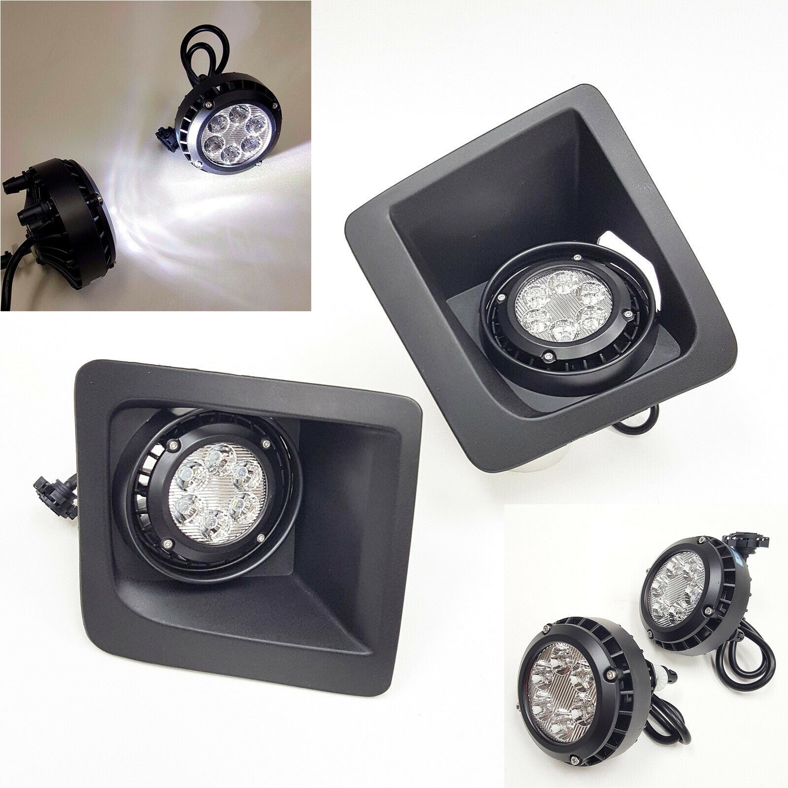 For 2014-2015 GMC Sierra with Built-in LED Front Bumper Clear Fog Driving Lights Bezel Pair OEM#15839896 /22902335 /22902334