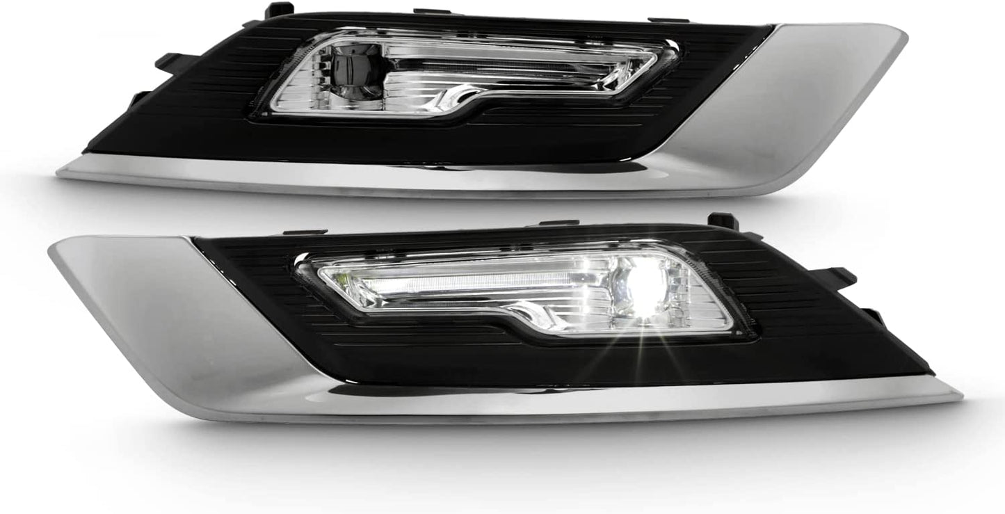 Built-in LED Fog Lights  for 2017-2018 Ford Fusion (OE Style Clear Lens with Switch, Bezels, Wires) OE#F1EZ15266D / F1EZ15266G, HS7Z15200F / HS7Z15201F