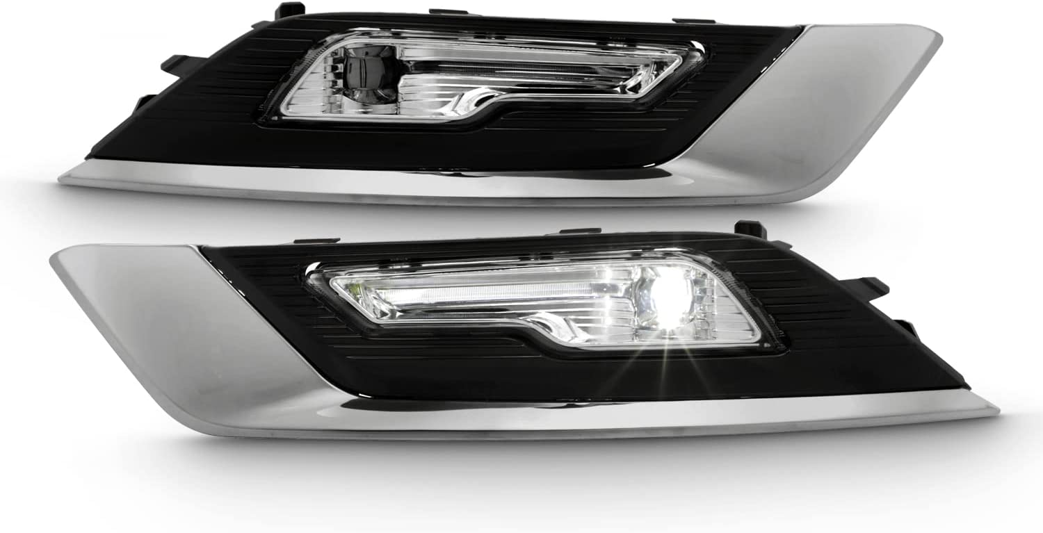 Built-in LED Fog Lights  for 2017-2018 Ford Fusion (OE Style Clear Lens with Switch, Bezels, Wires) OE#F1EZ15266D / F1EZ15266G, HS7Z15200F / HS7Z15201F