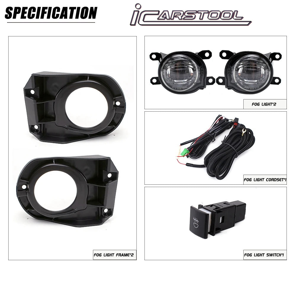 For 2022 2023 2024 Toyota Corolla Cross 6000k White LED Fog Light Kit Assembly Upgrade - OE Style Aftermarket Parts - Clear Lens Complete with Bezels Switch  and Wires