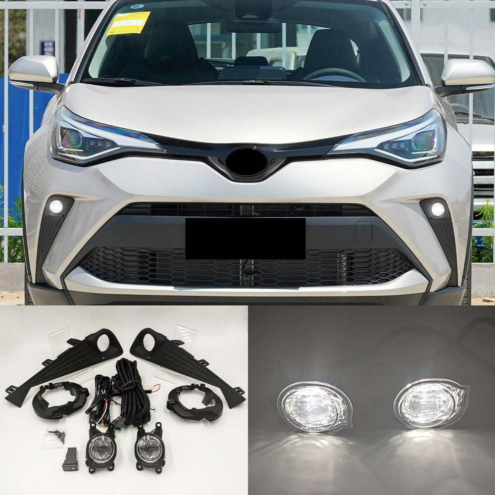 Built-in LED Fog Lights  For 2020 2021 Toyota CHR C-HR (OE Style Clear Lens with Bezels, Bracket, Switch, Wires)