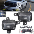 Clear Lens LED Fog Lights Kit For 2022 2023 2024 2025 GMC Sierra 1500  AT4 / DENALI / SLT / PRO / SLE / ELEVATION with Switch Wire Bezel White OEM#84550846 / 84550845 GM2593338 / GM2592338