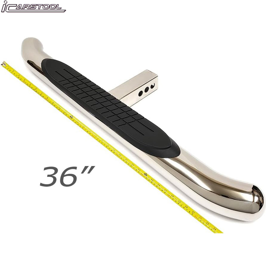 Polished Chrome 36" Towing Hitch Trailer Tow Hitch Step Bar 3" Round Curved Rear Bumper Guard for 2" Receiver SUV Pickup Truck (Chrome)