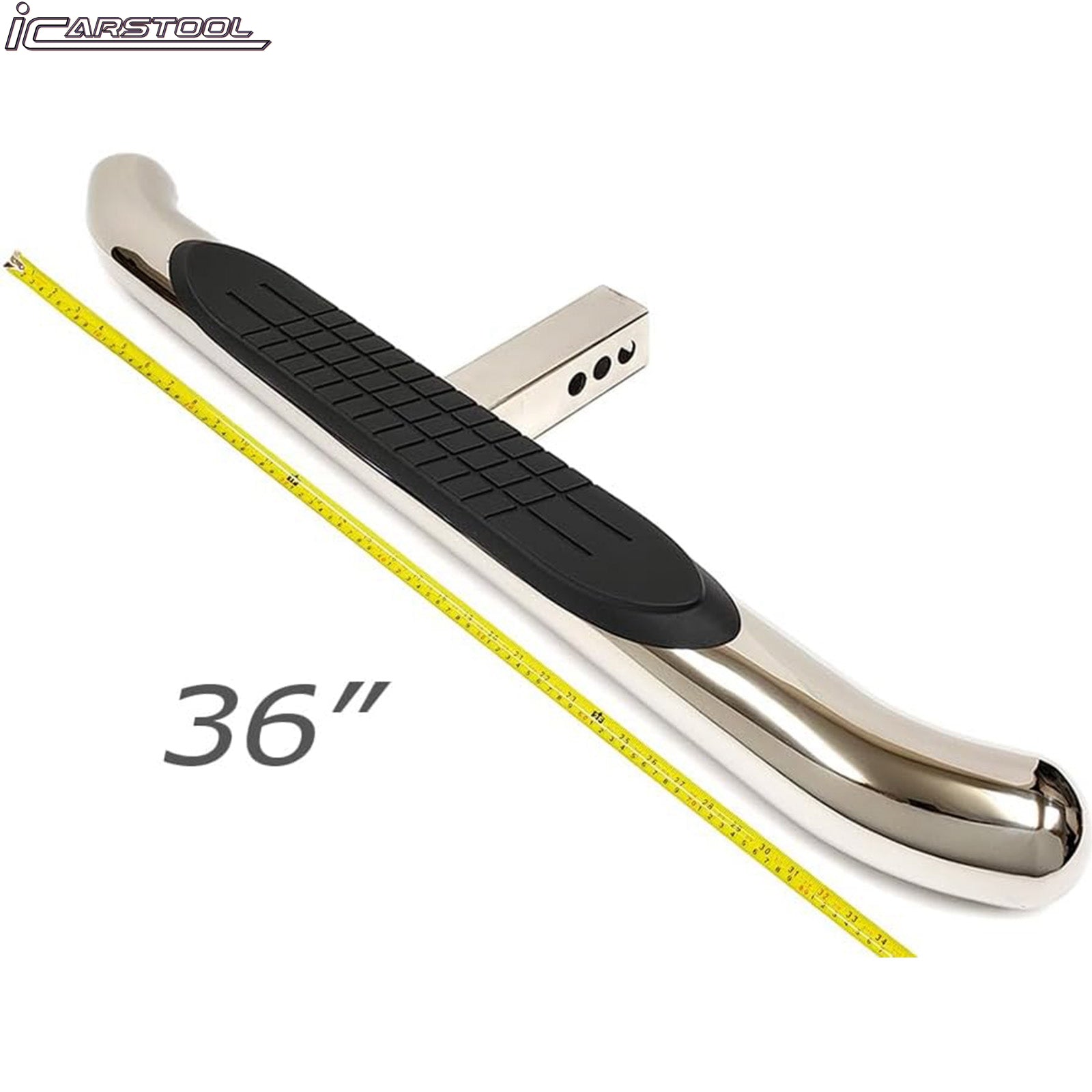 Polished Chrome 36" Towing Hitch Trailer Tow Hitch Step Bar 3" Round Curved Rear Bumper Guard for 2" Receiver SUV Pickup Truck (Chrome)