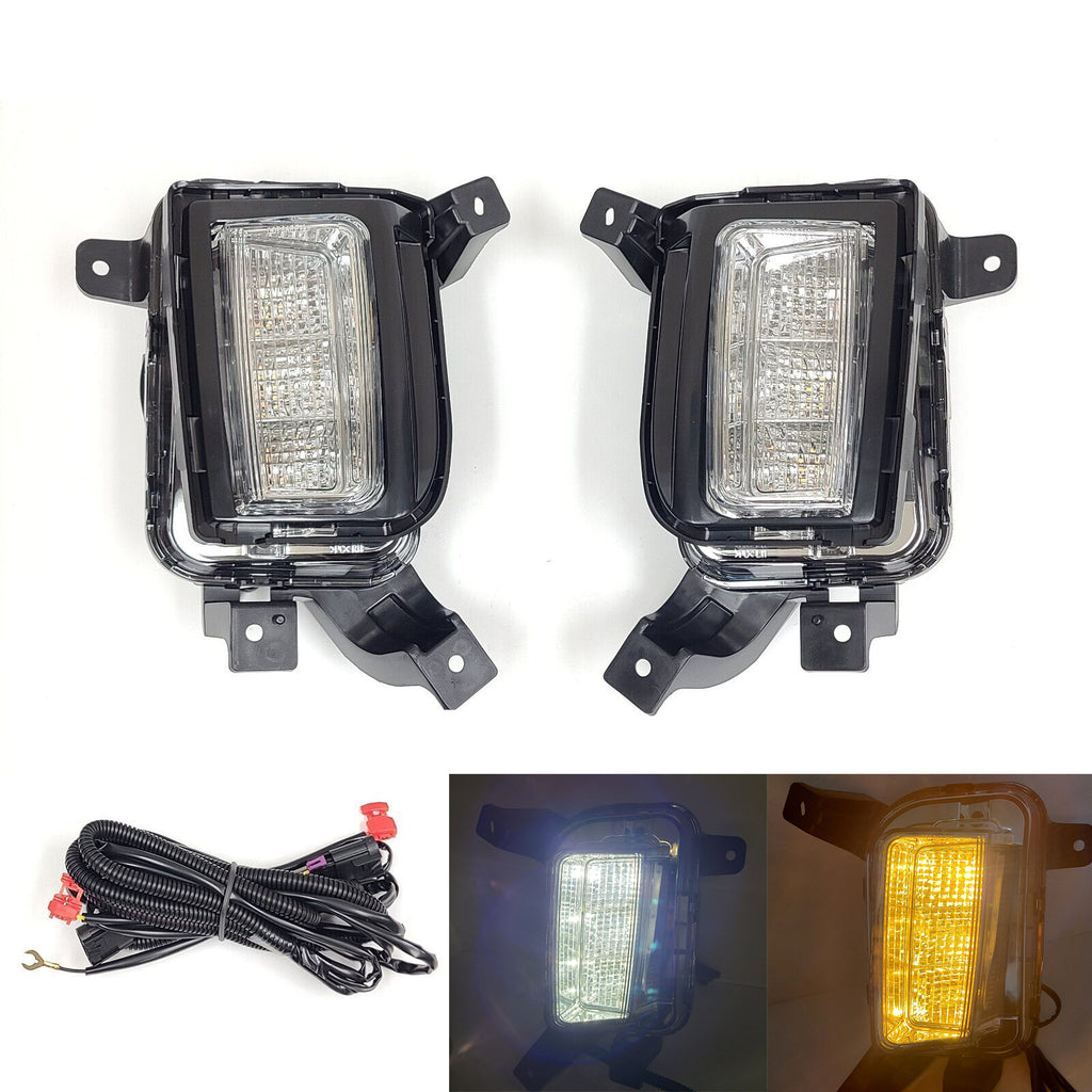 Clear Lens LED Fog Lights Kit For 2016-2017 GMC Terrain Denali, SL, SLE, SLT Trim Replacement Bezel Day Time Running Light DRL Amber Signal With Wires OEM# 84042389, 84042390 GM2562112, GM2563112,23372631, 23372632 GM1038190, GM1039190