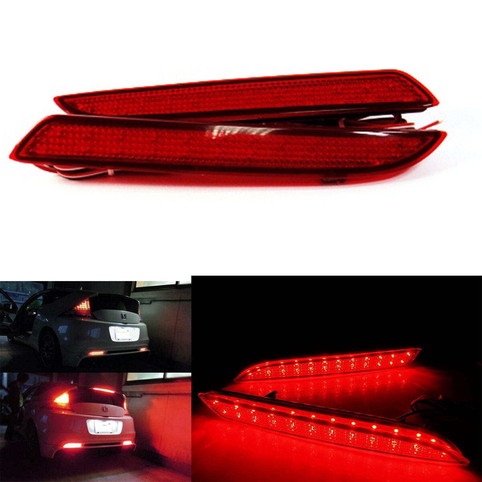 2x Red Lens LED Bumper Reflector Tail Brake Light For Acura TSX Honda CR-Z/ Insight/CR-V OEM#HO1185103, HO1184103, 33505SLJ013, 33555SLJ013, 13461865