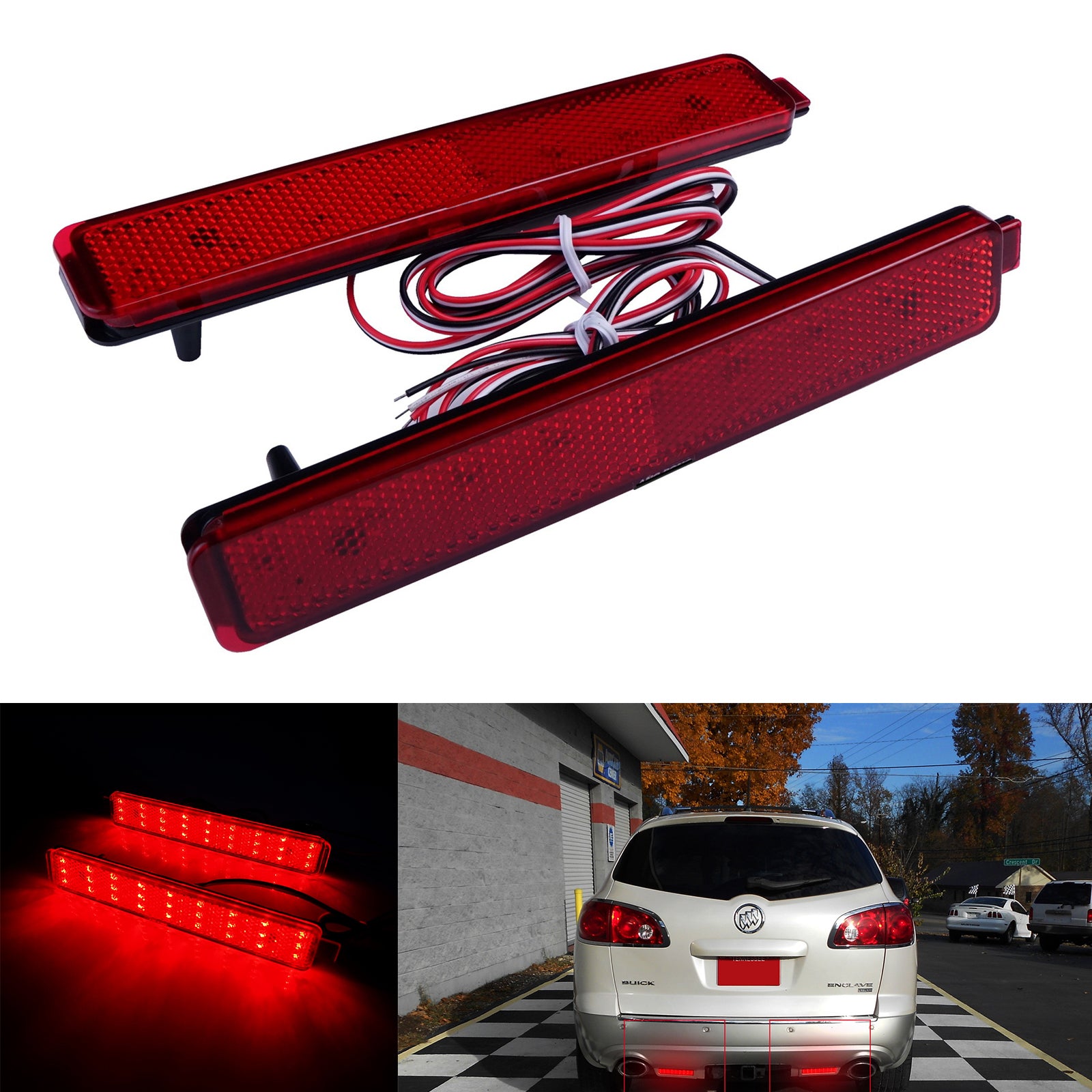 2x Red Lens LED Bumper Reflector Tail Brake Light For Chevrolet Equinox/Trailblazer SS GMC /AcadiaOEM#25805313, 16517435,GM2830101, 25805313