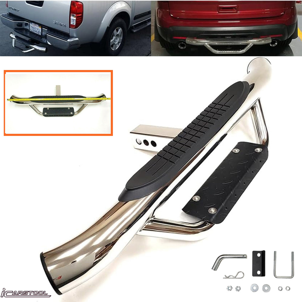 Chrome Universal Truck Trailer Rear Bumper Guard 36" Length x 6.5" Overall Heigh Heavy Duty Steel Towing Hitch Step Bar Drop Step 2" Receiver