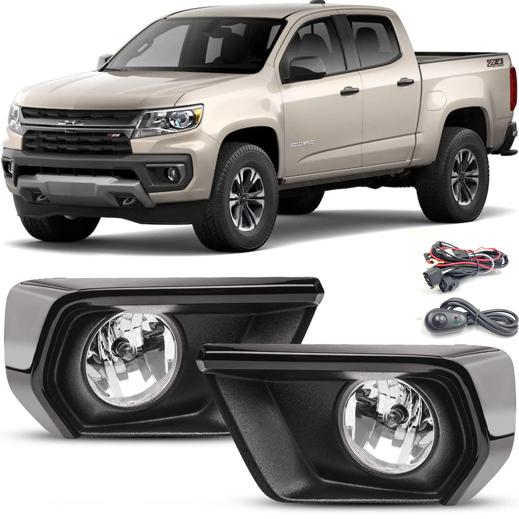 Clear Lens Fog Lights Kit For 2021-2022 Chevy Colorado with Bezel Switch Wire Bulbs OEM# 15839896,GM2590104,84750570 / 84750569 ,GM1039271 GM1038271