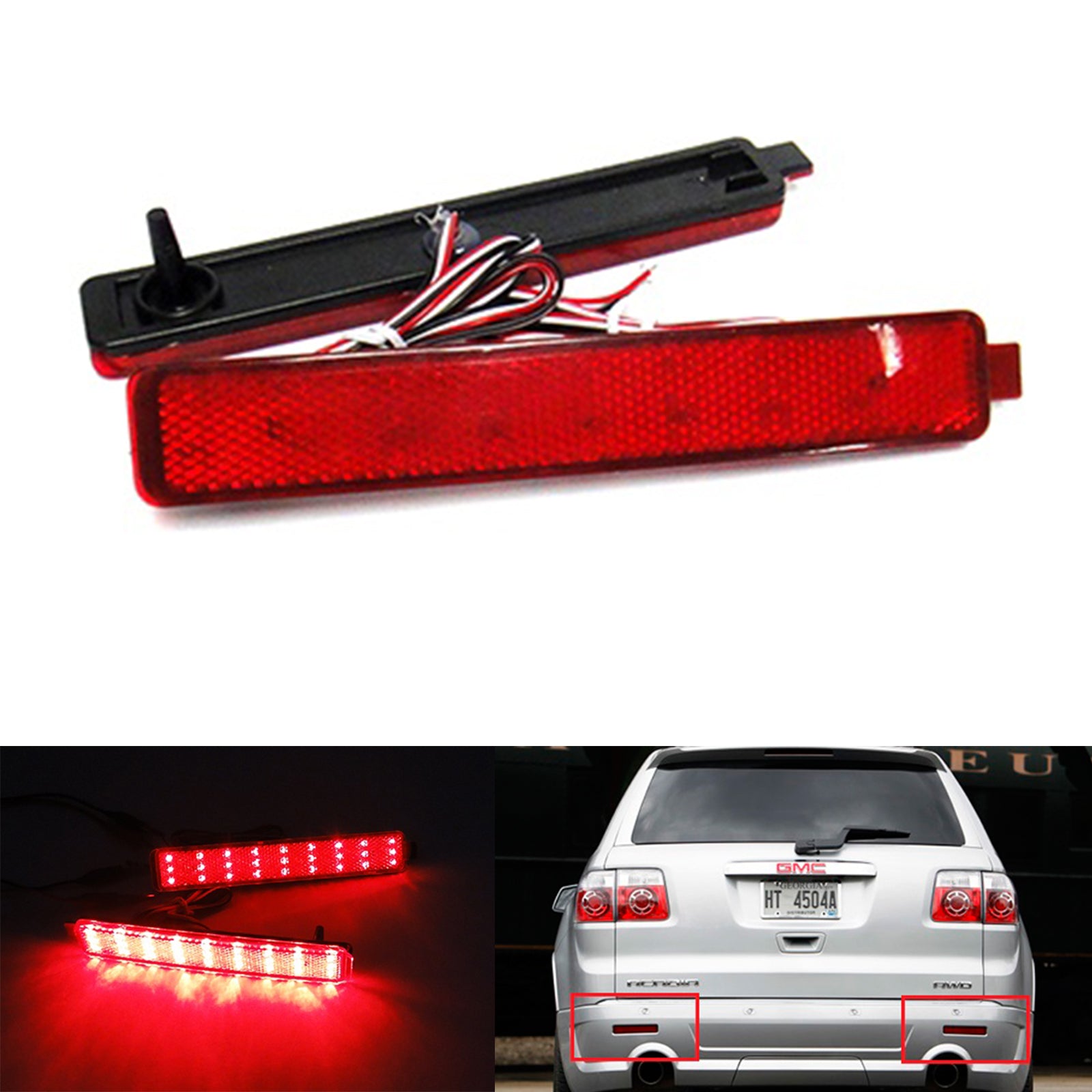 2x Red Lens LED Bumper Reflector Tail Brake Light For Pontiac Torrent Saturn VUE OEM#25805313, 16517435,GM2830101, 25805313