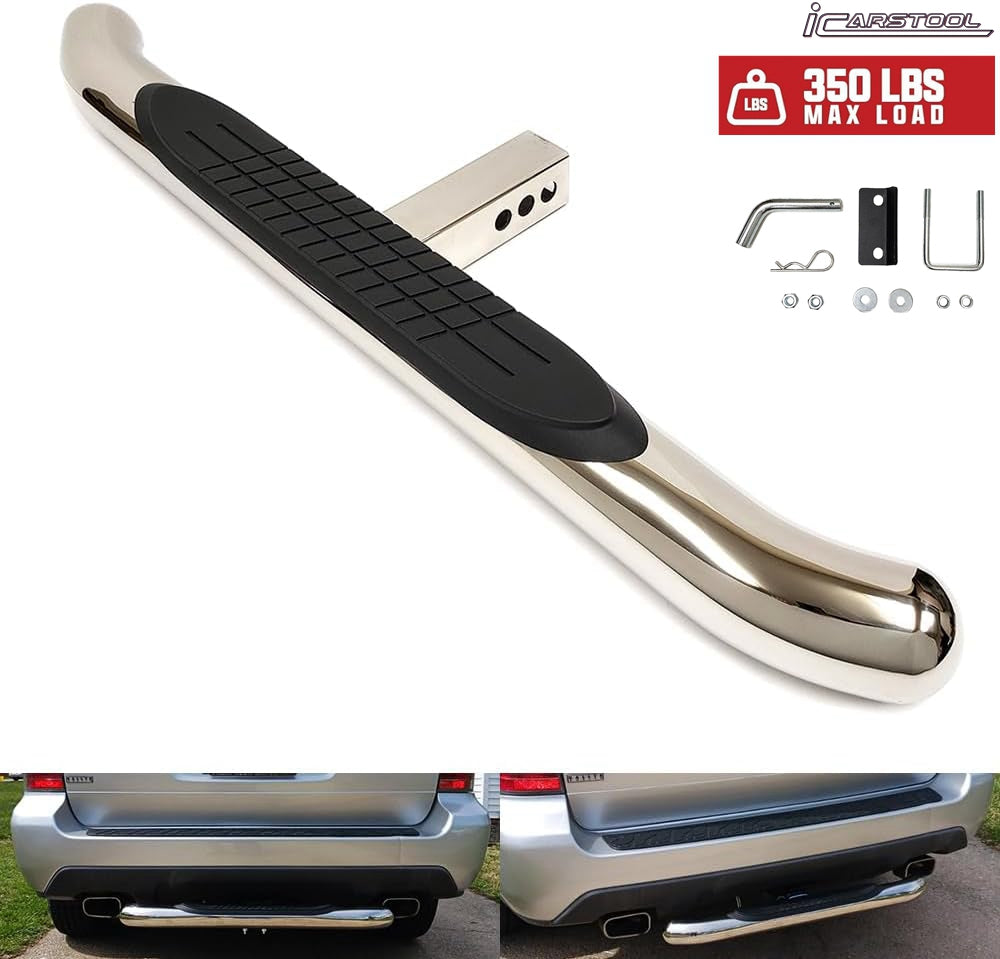 Polished Chrome 36" Towing Hitch Trailer Tow Hitch Step Bar 3" Round Curved Rear Bumper Guard for 2" Receiver SUV Pickup Truck (Chrome)