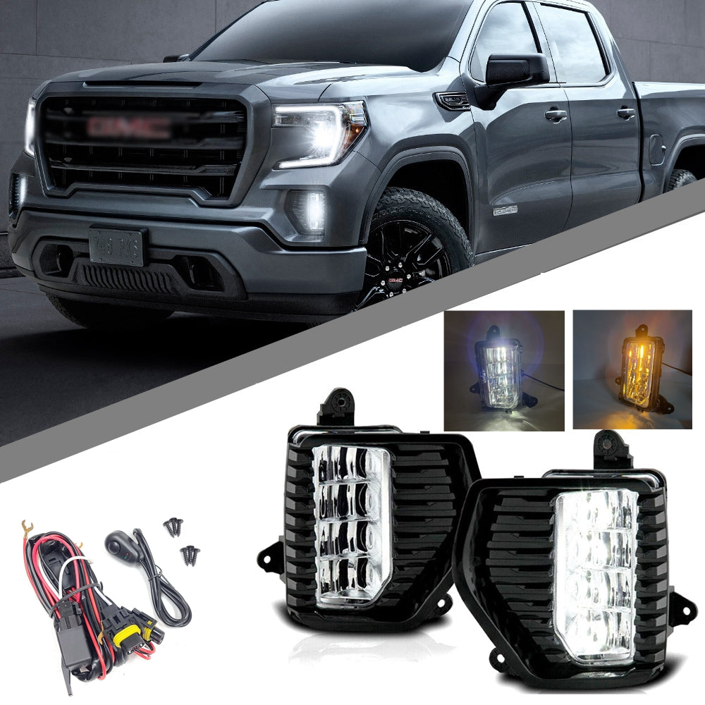 Clear Lens LED Fog Lights Kit For 2019 2020 2021 GMC Sierra 1500 Base SLE Replacement Wires Bezel Switch Relay OEM# 84513246, 84513247 GM2592331, GM2593331