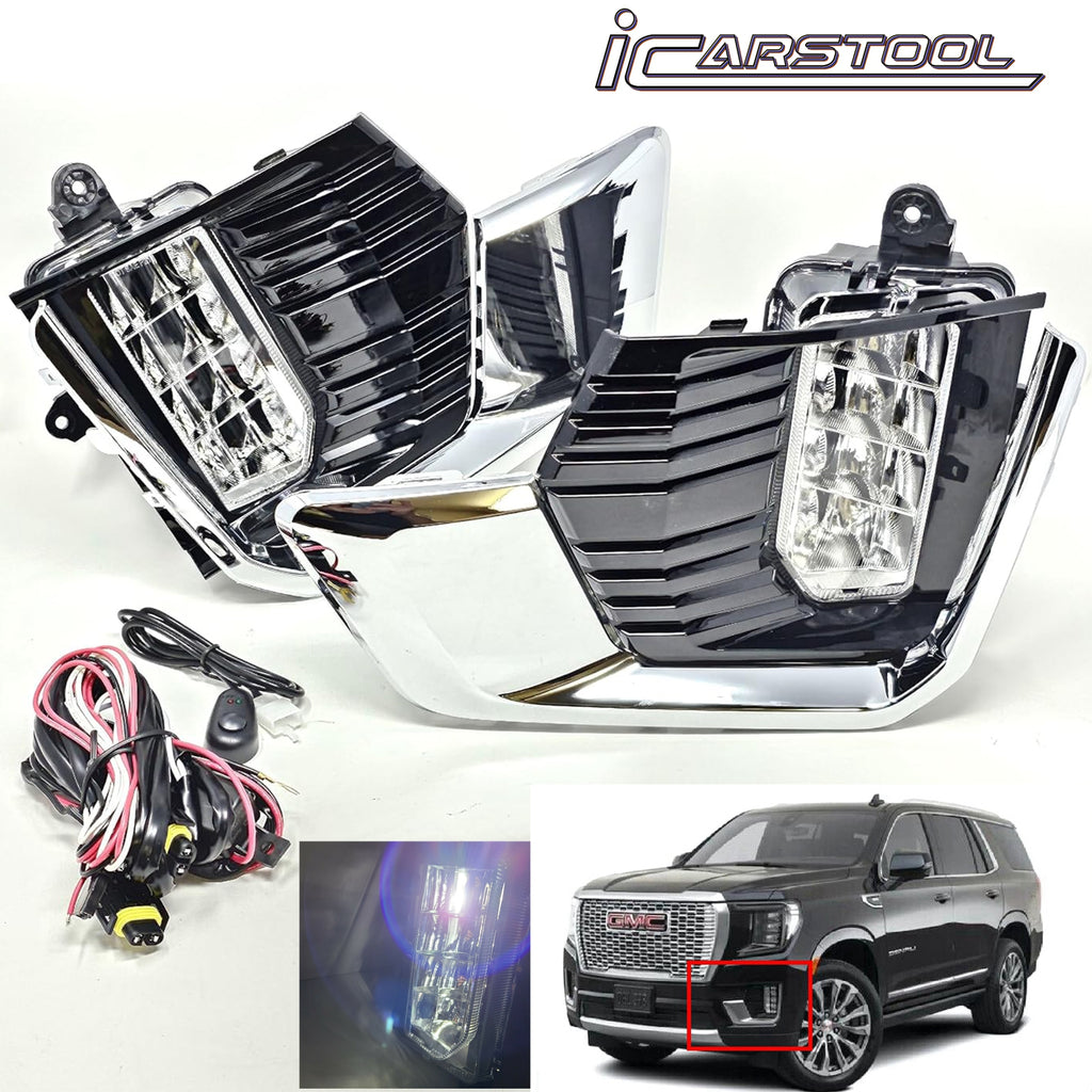 Clear Lens LED Fog Lights Kit For 2021 2022 2023 GMC Yukon /Yukon XL with Switch Wire Bezel OEM# 84513247 / 84513246 / 84739476 / 84739475 GM2593331 / GM2592331 /&nbsp;GM2593335 / GM2592335