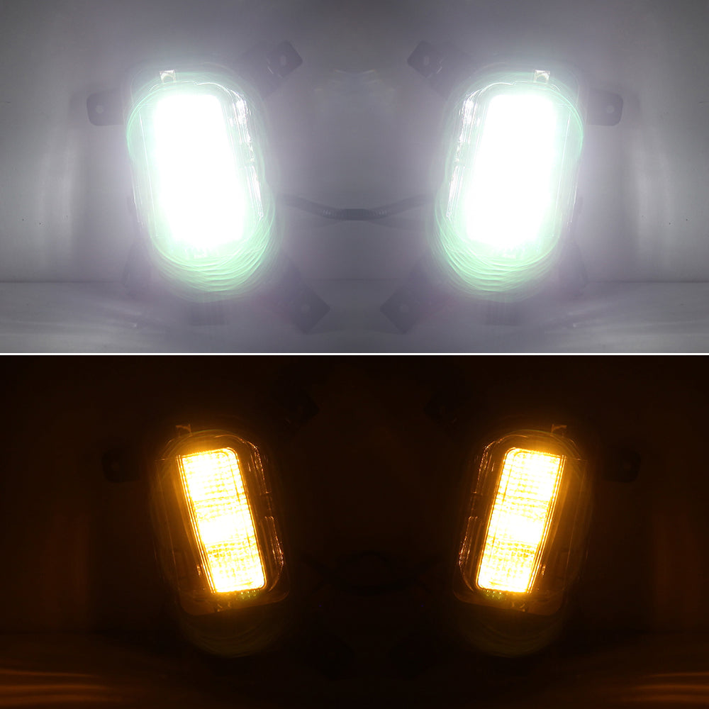 Clear Lens LED Fog Lights Kit For 2016-2017 GMC Terrain Denali, SL, SLE, SLT Trim Replacement Bezel Day Time Running Light DRL Amber Signal With Wires OEM# 84042389, 84042390 GM2562112, GM2563112,23372631, 23372632 GM1038190, GM1039190